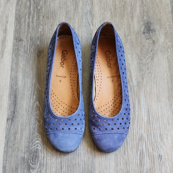 Gabor Shoes - Gabor Blue Perforated Flats for Everyday Elegance